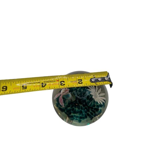 Handcrafted Glass Paperweight With Embedded Floral Design & Teal Accents - Picture 5 of 10